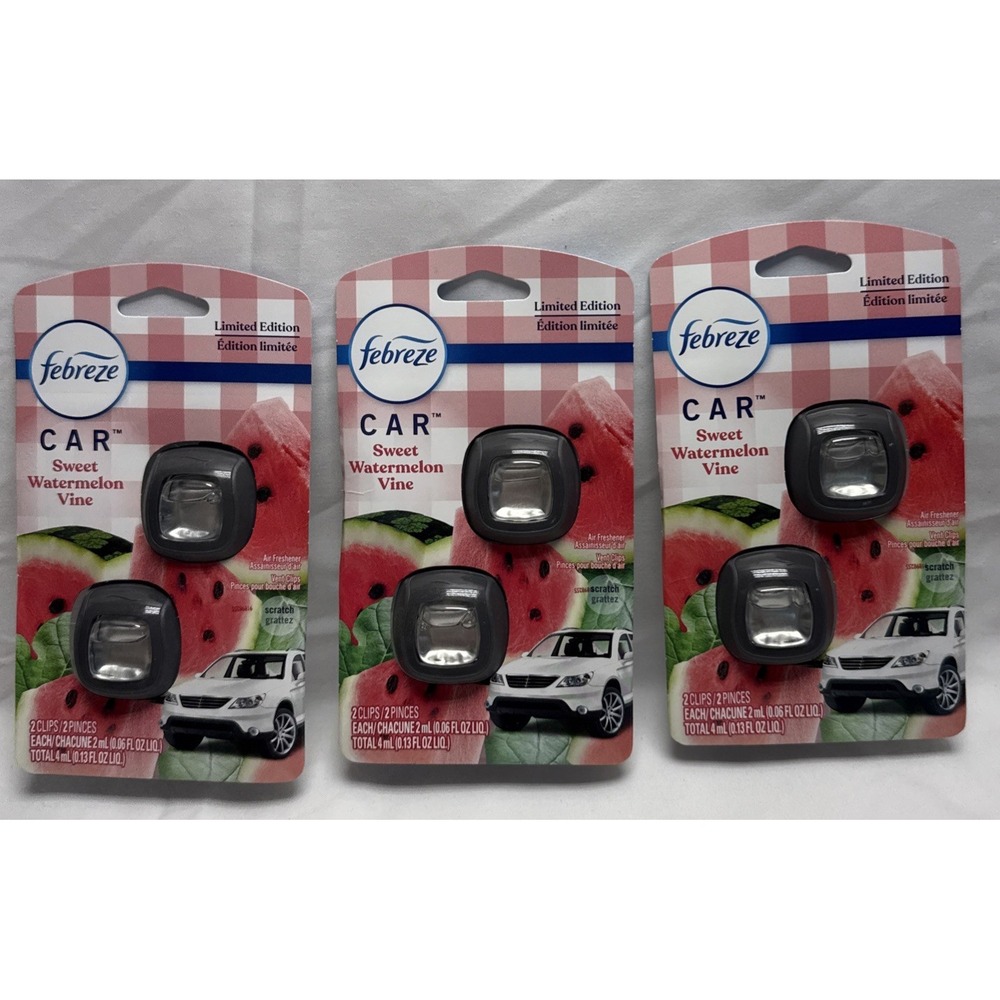 3 Pack Febreze Car Air Freshener Vent Clip Sweet Watermelon Total Of 6 Clips